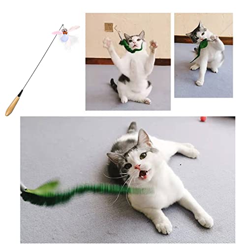 Pluma de Juguete para Gatos, Divertido Palo de Gato, Juguete Pluma de Gato Interactivo, Juguetes para Gatos, 1 Palo de Resorte y 5 Cabezas de Repuesto, Adecuado para interacción y Juegos con Gatitos