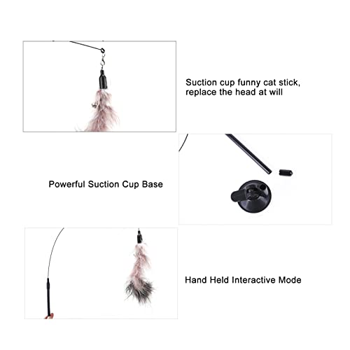 Plumas de Juguete Interactivas para Gatos, Varita de Plumas de Gato Interactiva de Mano, Ventosa Extraíble, Juguete para Gatos Y Pájaros para Gatos de Interior, Caña de Pescar para(Camiseta negra)