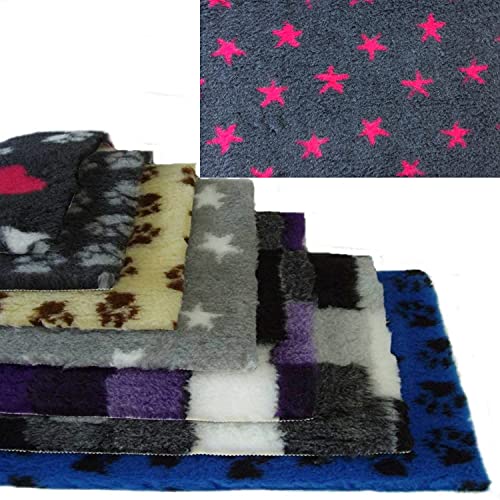 PnH Veterinary Bedding ® Antideslizante, respaldo cuadrado de goma acanalada, 75 cm x 75 cm, muchos diseños y colores diferentes, listo para usar, retirado del borde (carbón con estrellas rosas)