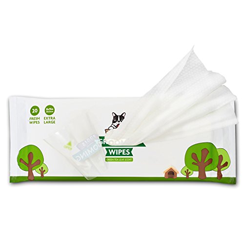 Pogi's Grooming Wipes Paquete de Viaje - 120 toallitas desodorantes para Perros - Aroma de té Verde, Naturales, Extra Grandes, Biodegradable