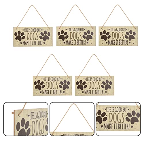 POPETPOP 5 Piezas Madera Perro Signo Colgante Puerta Frontal Placa de Pared La Vida Es Buena Pero Los Perros Hacen Que Sea Mejor Decoración para Los Amantes de Los Perros