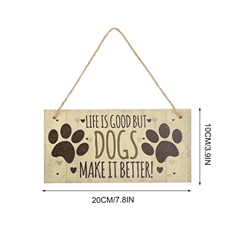 POPETPOP 5 Piezas Madera Perro Signo Colgante Puerta Frontal Placa de Pared La Vida Es Buena Pero Los Perros Hacen Que Sea Mejor Decoración para Los Amantes de Los Perros