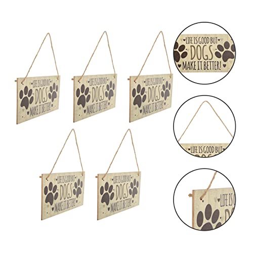 POPETPOP 5 Piezas Madera Perro Signo Colgante Puerta Frontal Placa de Pared La Vida Es Buena Pero Los Perros Hacen Que Sea Mejor Decoración para Los Amantes de Los Perros