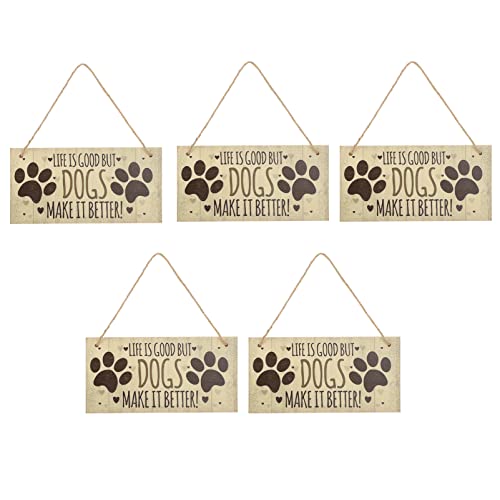 POPETPOP 5 Piezas Madera Perro Signo Colgante Puerta Frontal Placa de Pared La Vida Es Buena Pero Los Perros Hacen Que Sea Mejor Decoración para Los Amantes de Los Perros
