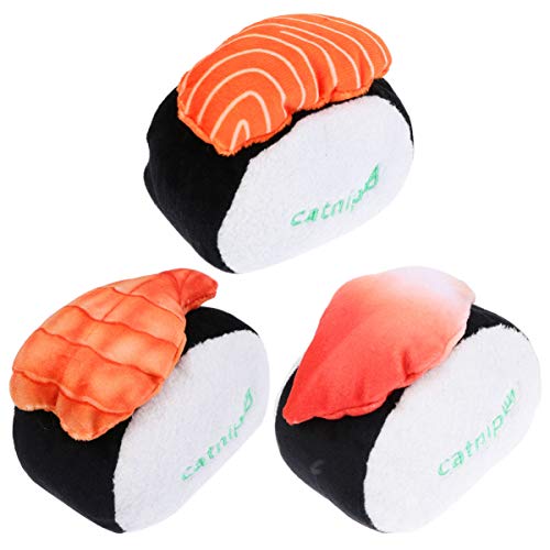 POPETPOP 6Pcs Juguetes de Hierba Gatera para Gatos Sushi Peces Juguetes para Gatos de Peluche Muñeca de Juguete para Mascotas Interactiva Almohada para Masticar Patada para Morder