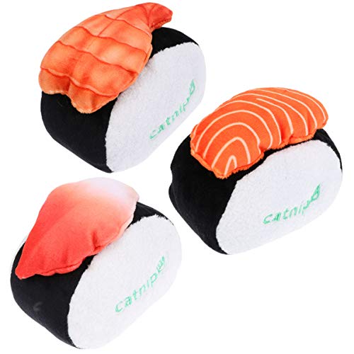 POPETPOP 6Pcs Juguetes de Hierba Gatera para Gatos Sushi Peces Juguetes para Gatos de Peluche Muñeca de Juguete para Mascotas Interactiva Almohada para Masticar Patada para Morder