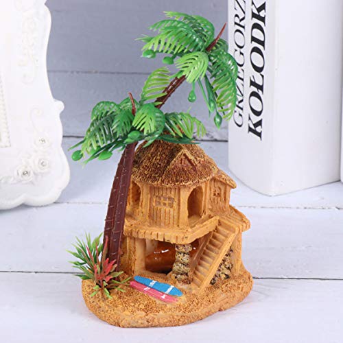 POPETPOP Decoraciones de Casa de Acuario-1 Pieza de Decoración de Diseño de Acuario Hermosa Cabaña de Resina Adorno de Refugio Lanscape Cocotero Edificio para Pecera