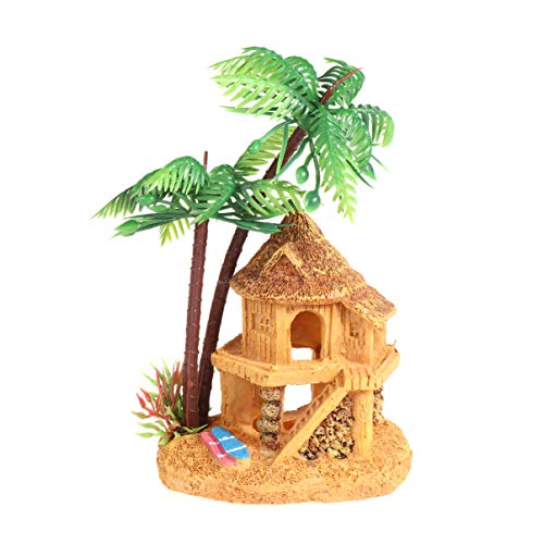 POPETPOP Decoraciones de Casa de Acuario-1 Pieza de Decoración de Diseño de Acuario Hermosa Cabaña de Resina Adorno de Refugio Lanscape Cocotero Edificio para Pecera