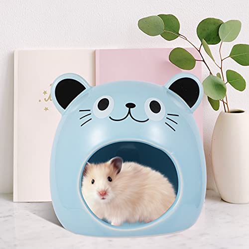 POPETPOP Hámster Hideout Casa de Cerámica para Mascotas Caricatura Oso Forma de Hámster Hideout Animal Casa de Baño Cueva de Verano Casa de Refrigeración para Chinchilla Mini Hut Pequeño