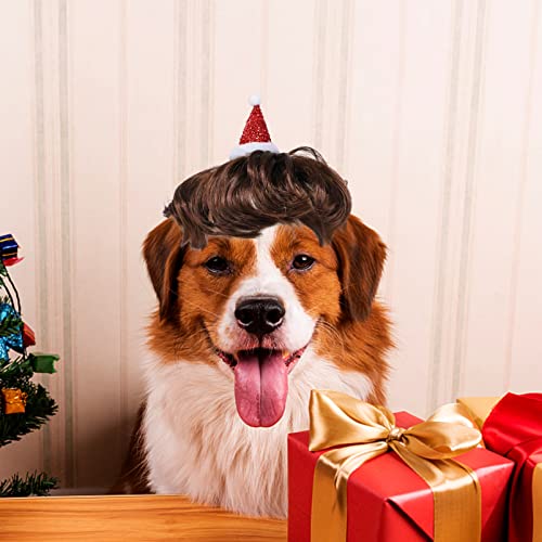 POPETPOP Navidad Perro Gato Peluca con Sombrero de Papá Noel Pequeño Perro Gato Cabeza Ropa Juguete Divertido Mascota Cosplay Peluches para Mascotas Disfraces para Año Nuevo Halloween