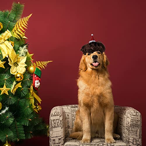POPETPOP Navidad Perro Gato Peluca con Sombrero de Papá Noel Pequeño Perro Gato Cabeza Ropa Juguete Divertido Mascota Cosplay Peluches para Mascotas Disfraces para Año Nuevo Halloween