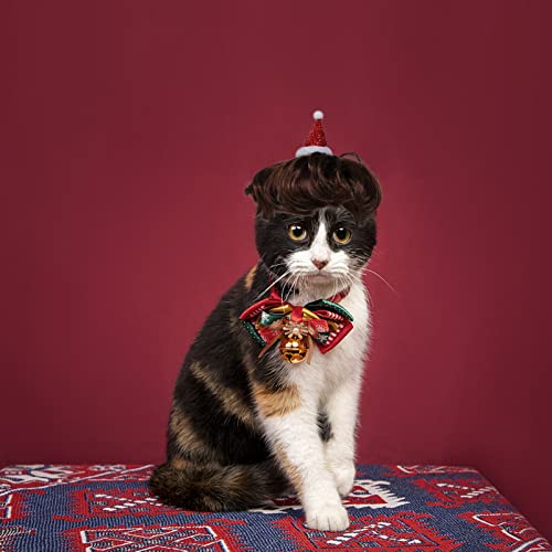 POPETPOP Navidad Perro Gato Peluca con Sombrero de Papá Noel Pequeño Perro Gato Cabeza Ropa Juguete Divertido Mascota Cosplay Peluches para Mascotas Disfraces para Año Nuevo Halloween