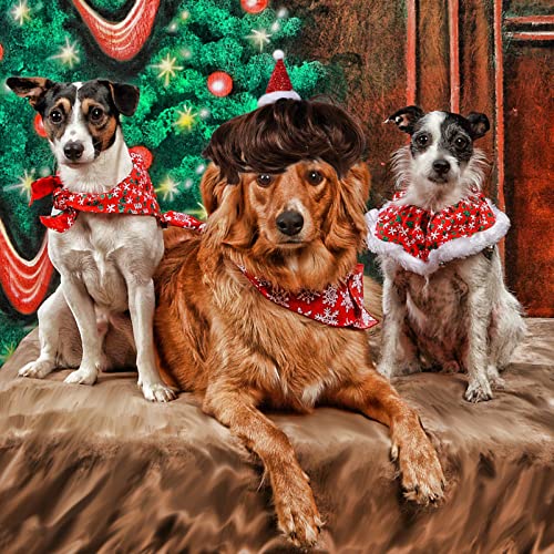POPETPOP Navidad Perro Gato Peluca con Sombrero de Papá Noel Pequeño Perro Gato Cabeza Ropa Juguete Divertido Mascota Cosplay Peluches para Mascotas Disfraces para Año Nuevo Halloween