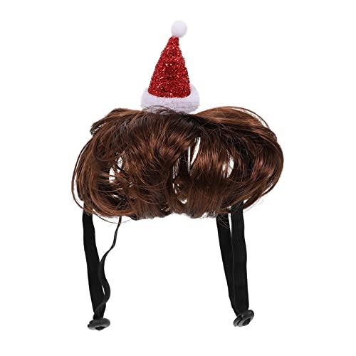 POPETPOP Navidad Perro Gato Peluca con Sombrero de Papá Noel Pequeño Perro Gato Cabeza Ropa Juguete Divertido Mascota Cosplay Peluches para Mascotas Disfraces para Año Nuevo Halloween