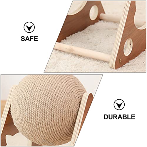 POPETPOP Rasguño de Gato Bola de Rascador de Madera Maciza para Gato Rascador de Tablero de Sisal Duradero Natural para Gatitos Divertido Juguete de Gato
