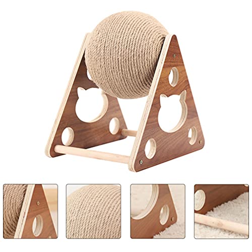 POPETPOP Rasguño de Gato Bola de Rascador de Madera Maciza para Gato Rascador de Tablero de Sisal Duradero Natural para Gatitos Divertido Juguete de Gato