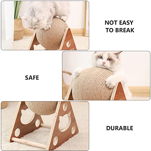 POPETPOP Rasguño de Gato Bola de Rascador de Madera Maciza para Gato Rascador de Tablero de Sisal Duradero Natural para Gatitos Divertido Juguete de Gato