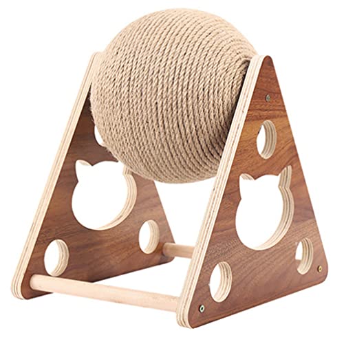 POPETPOP Rasguño de Gato Bola de Rascador de Madera Maciza para Gato Rascador de Tablero de Sisal Duradero Natural para Gatitos Divertido Juguete de Gato