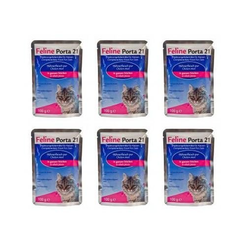 Porta 21 para felinos Carne de gallina natural puro 6 x 100 g