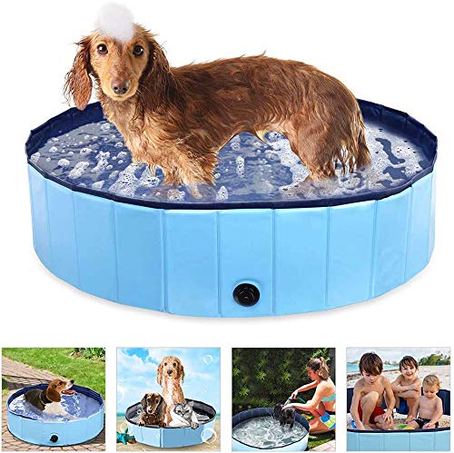 Powcan Piscina Perros y Gatos Bañera Plegable PVC Antideslizante y Resistente al Desgaste Adecuado para Interior Exterior al Aire(80cm*20cm) (Azul)