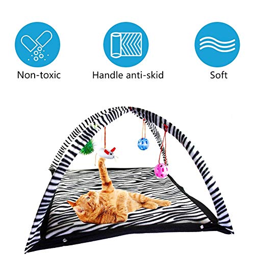 ppactvo Juguetes Gatos Juguete Gato Mascota Gatito PatróN De Cebra Gato Actividad Interactiva VellóN Suave Alfombra De Juguete Plegable Cama Hamaca Tienda con Bolas De Campanas De RatóN