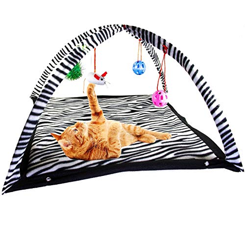 ppactvo Juguetes Gatos Juguete Gato Mascota Gatito PatróN De Cebra Gato Actividad Interactiva VellóN Suave Alfombra De Juguete Plegable Cama Hamaca Tienda con Bolas De Campanas De RatóN