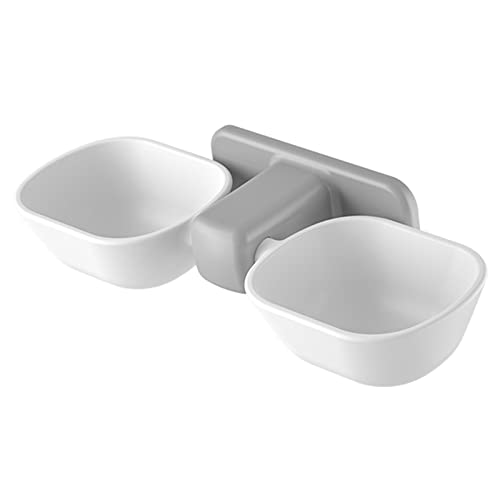 Práctico cuenco de gatos para mascotas, tazón de fuente de agua para alimentos sin perforación, altura ajustable, alimentador automático montado en la pared, tazón doble para perros