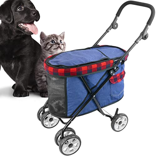 PrixPrime - Cochecito Plegable para Mascotas Perros y Gatos Color Azul y Rojo