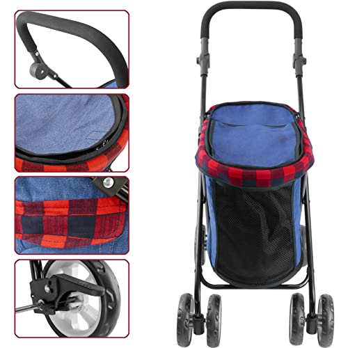 PrixPrime - Cochecito Plegable para Mascotas Perros y Gatos Color Azul y Rojo