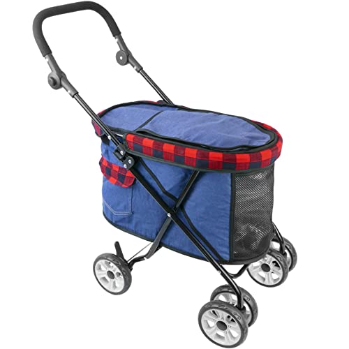 PrixPrime - Cochecito Plegable para Mascotas Perros y Gatos Color Azul y Rojo