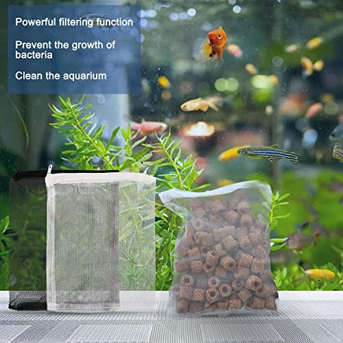 Prmape 20 bolsas de filtro de acuario, bolsas de filtro de malla de medios con cremallera para tanques de peces, carbón activado, carbón granulado (blanco y negro)