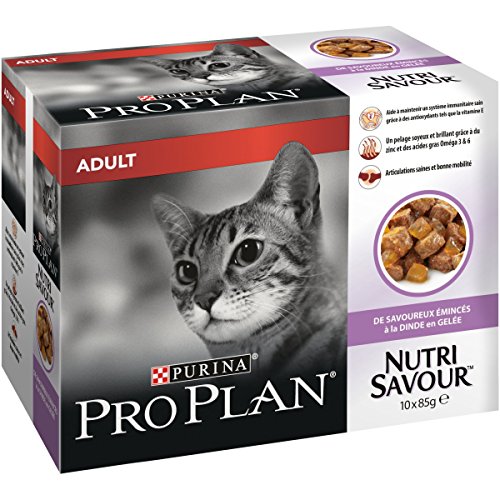 Pro Plan Nutrisavour – A la Pavo en gelatina – 10 x 85 g – Bolsas de Comida para Gato Adulto