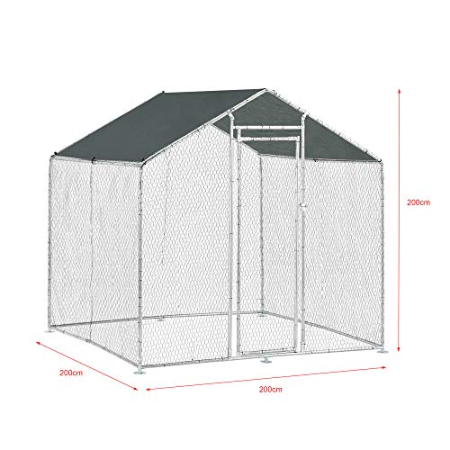 [pro.tec] Jaula al Aire Libre 2 x 2 x 2 m Voladero para Aves Jaula Gallinero de Exterior con Tejado Casa de Animales pequeños Color Plata y Verde Oscuro