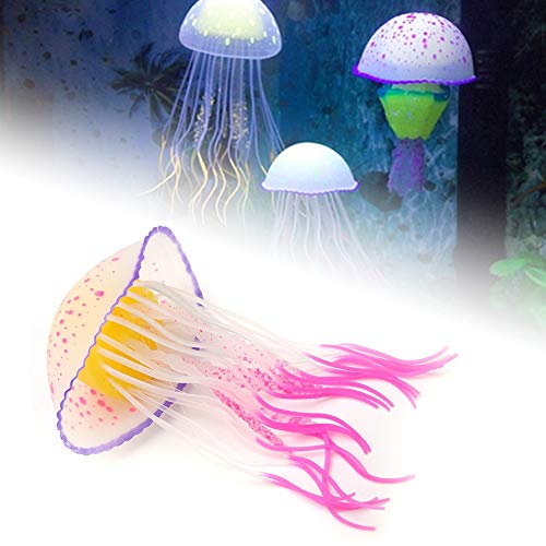 Pssopp Acuarios Tierras Artificiales Decoraciones Acuario Simulación Silicona Medusas Artificiales Decoración de Tanques de Peces Ornamento No Tóxico Seguro para Peces de Acuario(Rojo)