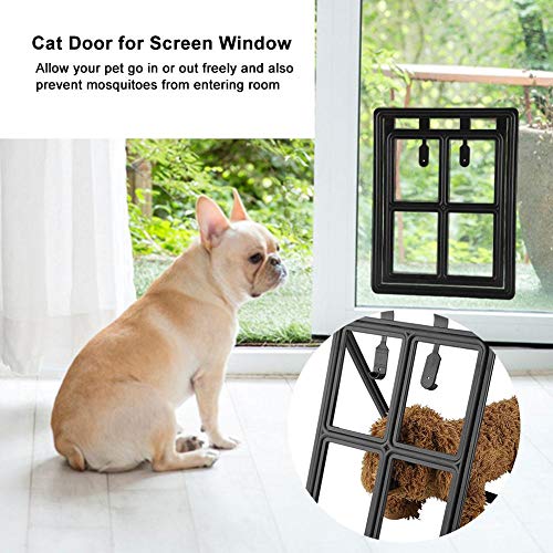 Puerta basculante para gatos y perros, puerta para mascotas, puerta para gatos, puerta con parada automática para mosquitos, marco para puerta (XL-negro)