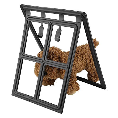 Puerta basculante para gatos y perros, puerta para mascotas, puerta para gatos, puerta con parada automática para mosquitos, marco para puerta (XL-negro)