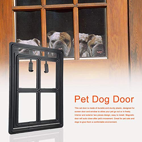 Puerta basculante para gatos y perros, puerta para mascotas, puerta para gatos, puerta con parada automática para mosquitos, marco para puerta (XL-negro)