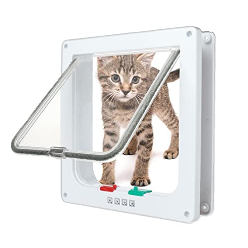 Puerta para Gato con Cierre magnético de 4 vías,Perros Grandes, Gatos y Mascotas, Fácil de Instalar con Marco Telescópico,Puerta para Gatos con túnel,23.5 * 25 * 5.5cm