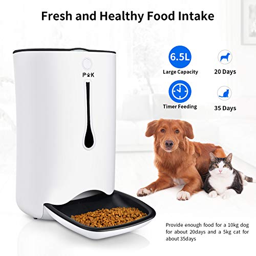 PUPPY KITTY- Comedero automático para Gatos y Perros, dispensador de alimentación automático con Temporizador con hasta 4 Comidas al día, Pantalla LCD y función de grabación de Sonido (Blanco)