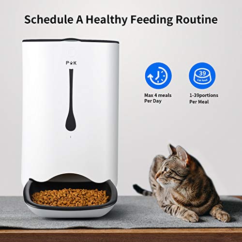 PUPPY KITTY- Comedero automático para Gatos y Perros, dispensador de alimentación automático con Temporizador con hasta 4 Comidas al día, Pantalla LCD y función de grabación de Sonido (Blanco)