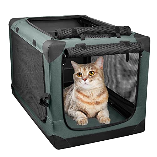 PUPPY KITTY Transportín para Perros abatible, Transporte para Perros Gatos Box Caja Plegable, Jaula de Transporte de Tela Oxford para Viajes en automóvil, 35 * 35 * 51 cm, Verde.