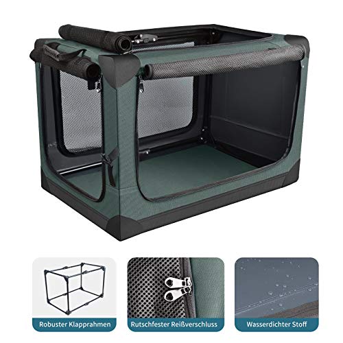 PUPPY KITTY Transportín para Perros, Bolsa De Transporte Plegable, Portátil, para Animales Pequeño y Mediano, para Coche, Interior y Exterior, Tejido Oxford Verde Militar,67x46x46cm