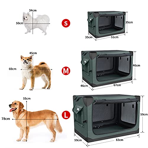 PUPPY KITTY Transportín para Perros, Bolsa De Transporte Plegable, Portátil, para Animales Pequeño y Mediano, para Coche, Interior y Exterior, Tejido Oxford Verde Militar,67x46x46cm