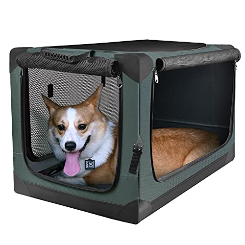 PUPPY KITTY Transportín para Perros, Bolsa De Transporte Plegable, Portátil, para Animales Pequeño y Mediano, para Coche, Interior y Exterior, Tejido Oxford Verde Militar,67x46x46cm