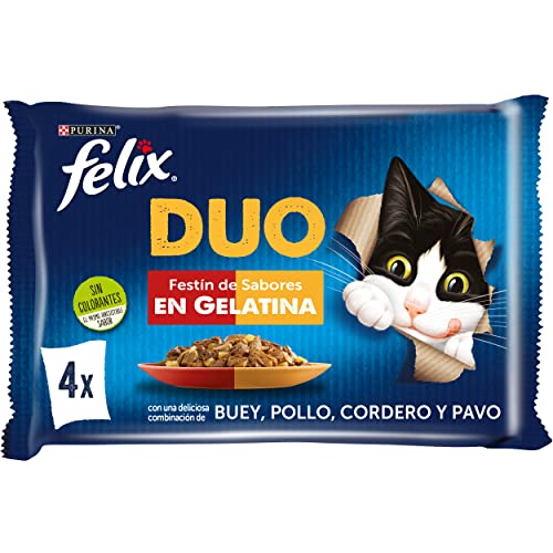 PURINA Felix Purina Felix Fantastic Duo Delice comida para gatos sobres variedad de carnes 12 x [ 4 x 85 g]