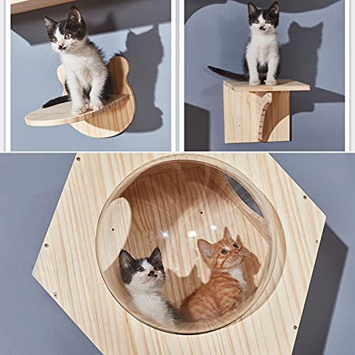 QJM Árboles para Gatos - Árbol Rascador Madera para Gatos Torre De Gato Montada En La Pared, Centros De Actividades De Escalera Juego De Mascotas Árbol De Gato para Gatos Grandes Torre De Maine Coon