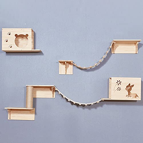 QJM Árboles para Gatos - Árbol Rascador Madera para Gatos Torre De Gato Montada En La Pared, Centros De Actividades De Escalera Juego De Mascotas Árbol De Gato para Gatos Grandes Torre De Maine Coon
