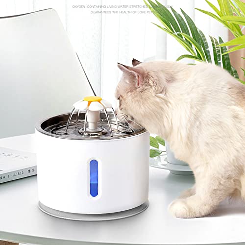 QJM Fuente De Agua para Gatos - Bebedero Perro Gatos Dispensador Automático De Agua para Mascotas con Filtro De Repuesto Y Estilo Flor con Ventana De Nivel De Agua LED, Ultra Silencioso, Higiénico