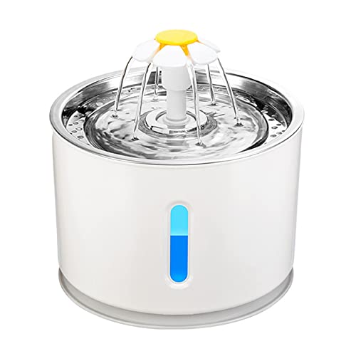 QJM Fuente De Agua para Gatos - Bebedero Perro Gatos Dispensador Automático De Agua para Mascotas con Filtro De Repuesto Y Estilo Flor con Ventana De Nivel De Agua LED, Ultra Silencioso, Higiénico