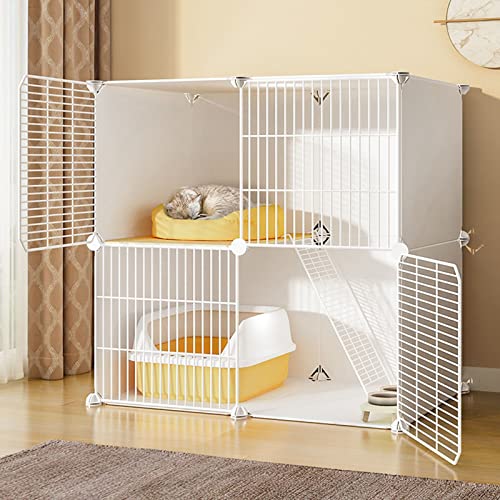 QJM Jaula Trampa para Gatos - Jaula para Gatos Valla Metálica para Mascotas Parque Metálica para Animales Pequeños Desmontable Diseño DIY 75x49x73cm